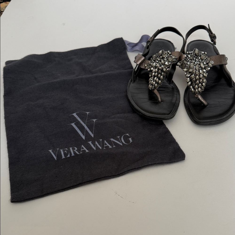 Vera Wang Gray metallic Jeweled Sandals
